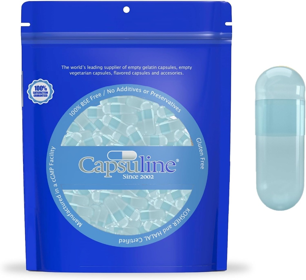 Capsuline Spirulina Farbe Größe 0 Leere Vegan Kapseln Blau/Blau - 100 Zähler - Vegetarische leere Pille Capsuless - DIY Gemüse Kapsel Füllung - Veggie Pill Kapseln - Kosher und Halal Zertifiziert