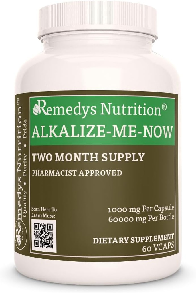 Nutrizione di Remedy Alkalize Me Now | 1.000 mg, 60 Vegan Capsule Integratori dietetici | Due mesi di alimentazione