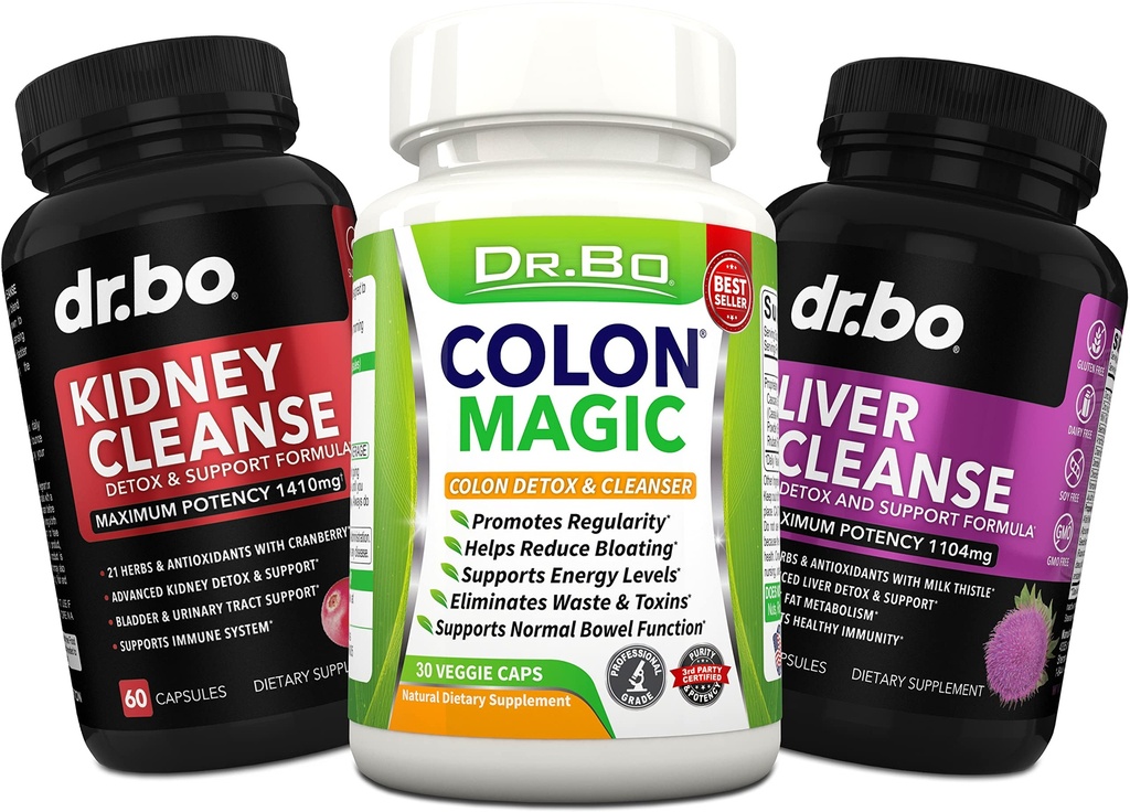 Colon, Kidney & Liver Cleanse Detox Support Supplement - Natural Bowel Cleanser Pills for Intestinal Bloating & Daily Constipation Relief - Aiuto controllo della vescica, Tract urinario & Gallbladder Salute