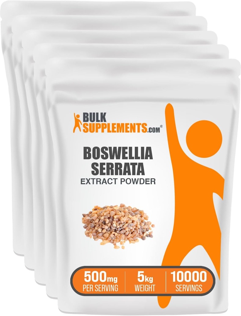 BulkSupplements.com Boswellia Serrata Extract Poudre - de la résine de Frankencens, Boswellia Serrata Poudre - Supplément à base de plantes, sans gluten, 500mg par portion, 5kg (11 lbs) (paquet de 5)