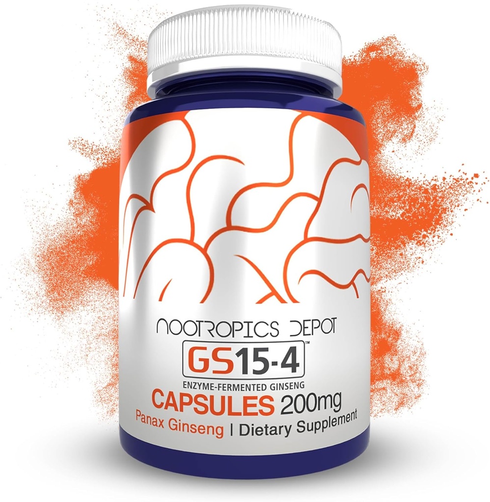 Nootropics Depot GS15-4 Panax Ginseng Extrakt Kapseln | 200mg | 30 Count | Adaptogen Supplement | Ayurveda Herb | Unterstützt gesunde Stress Levels