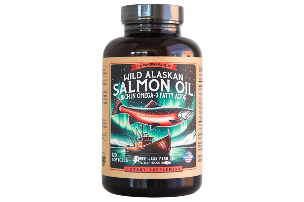 Wild Alaskan Lachs Fischöl Omega 3 Supplement für Menschen | EPA und DHA | Kwee-Jack Fish Co. | 120 Softgels 1000mg Lachsöl