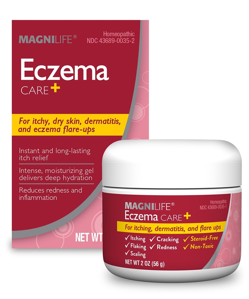 MagniLife Eczema Care+, Feuchtigkeitsspendendes Gel für juckende, trockene Haut, Letztes Relief für Dermatitis und Eczema Flare-Ups - natürliche Inhaltsstoffe Aloe, Calendula & Teebaumöl - Steroid-Free, Paraben-Free - 2 oz