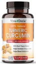Viva Doria curcumino curcuma con estratto di pepe nero 2250mg, 95% Curcuminoidi standardizzati - Pepe nero per assorbimento massimo, 120 capsule vegetali