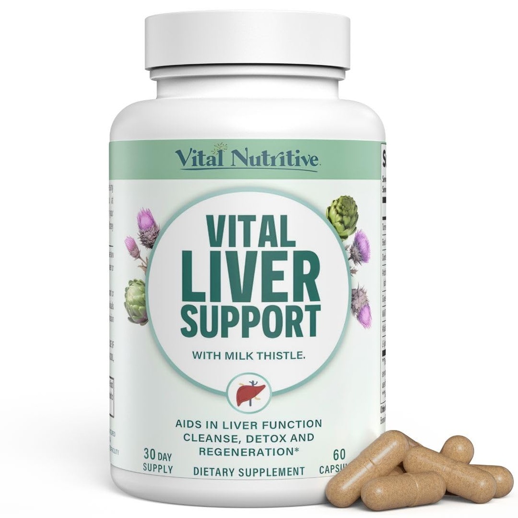 Vital Liver Support Nuovo supplemento di Formula Liver e vitamina del fegato – Formula di salute del fegato di 9-in-1, formula di riparazione e di cera con latte organico Thistle Supporta la pulizia della salute del fegato