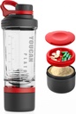 21oz Protein Shaker Bottiglia con Contenitore di stoccaggio della polvere Tazze per flacone da allenamento Protein Shakes-pre-Mixer Cup-Gym Sport Water Bottiglia -Made con Tritan BPA Free, con palline di Whisk Wire,Rosso