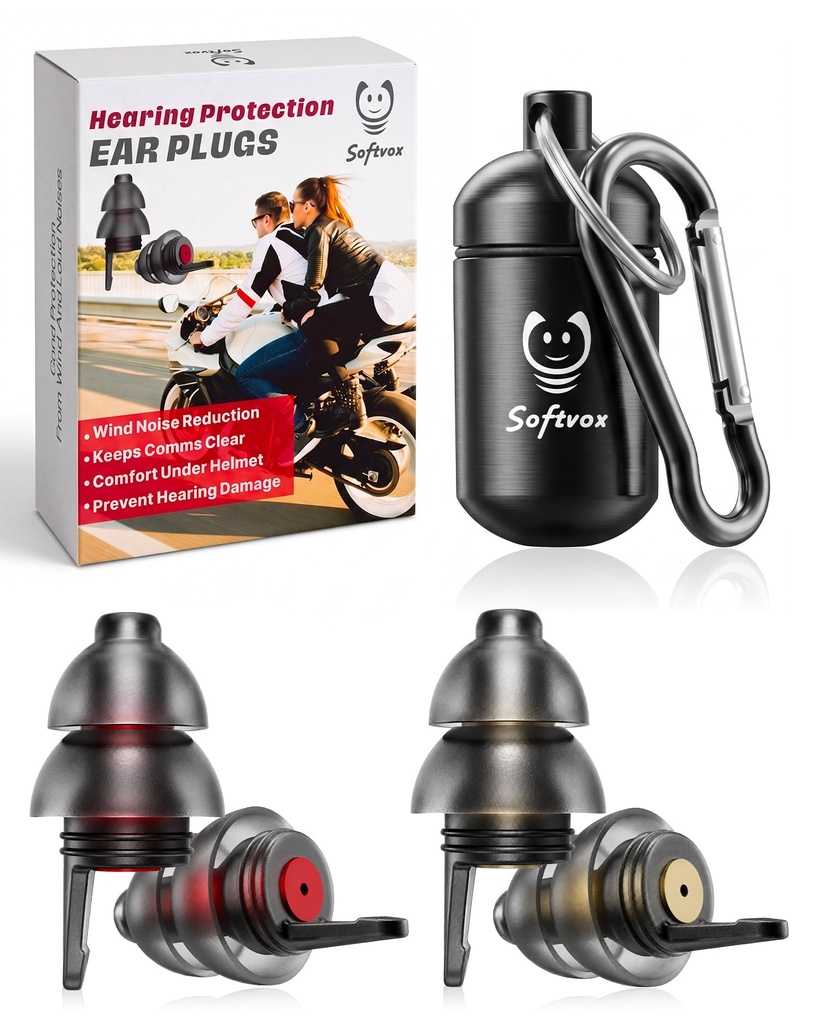 Plugs d'oreille moto pour la réduction du bruit de vent - 2 paires - 25dB - Accessoires de moto - Bougies moto réutilisables, protection auditive confortable douce pour moto, randonnée, course, équitation
