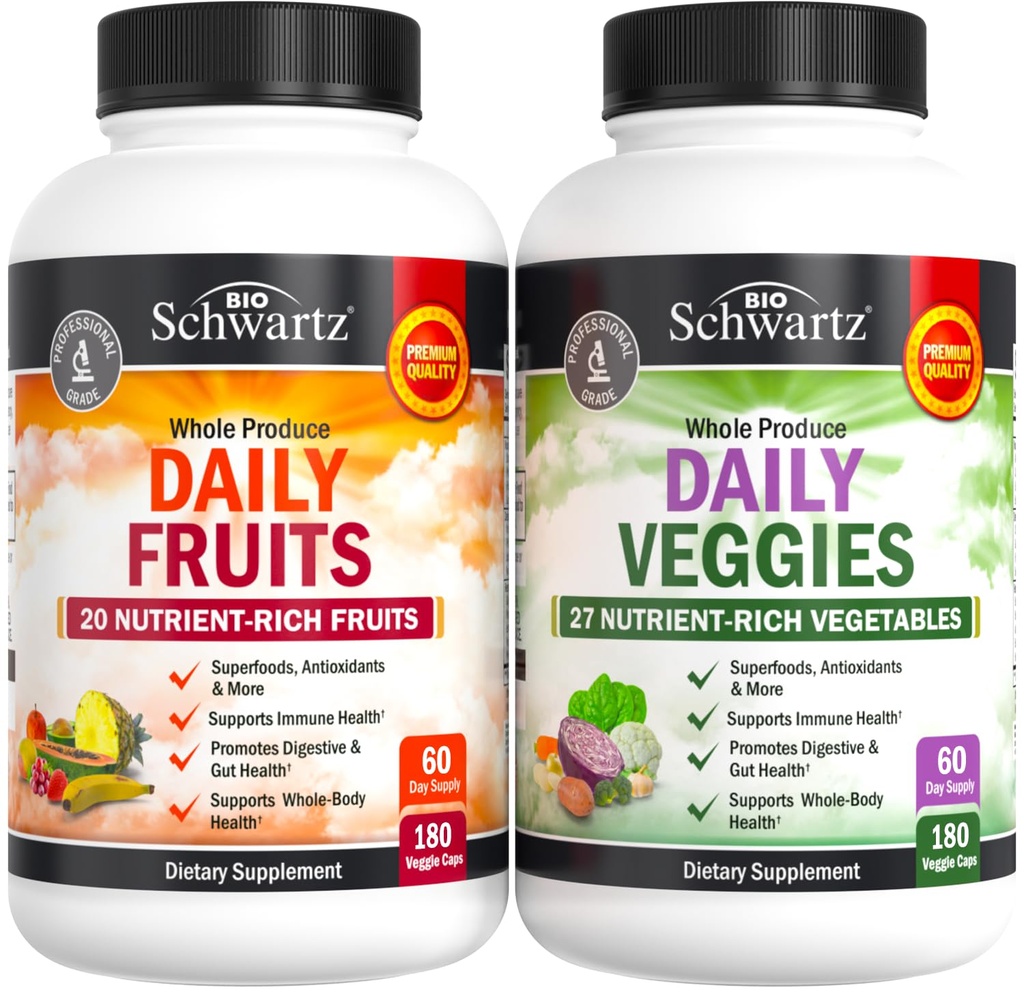 Tägliches Obst- und Gemüsepräparat für Frauen und Männer - 47 Vollwertfrüchte und Gemüse - Vielfältiges natürliches Gleichgewicht von Vitaminen Mineralien und Noni - 180 Fruchtkapseln, 180 Gemüsekapseln (2 Packung)