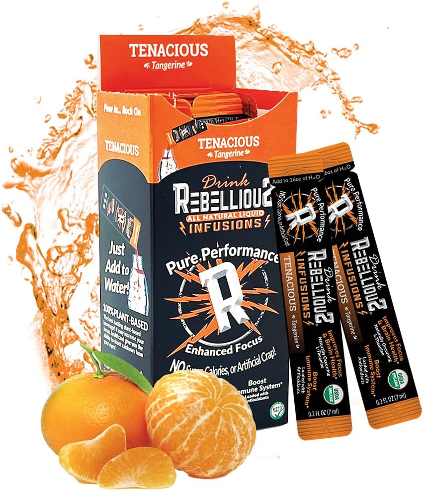 Rebellious Tenacious Tangerine Organic Drink Mix – Zero Calorie Energy Drink Mix | Monk Fruit & Green Tea Extract | L-Theanine + Natürliche Koffein | 100% Pflanzenbasiertes | Paket von 10 | Keto,Gluten-Free