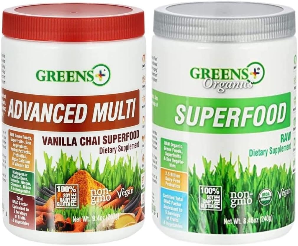 Greens+ Organic Superfood Raw with Advanced Multi Vanilla Chai Superfood, Bundle (Pack of 2)