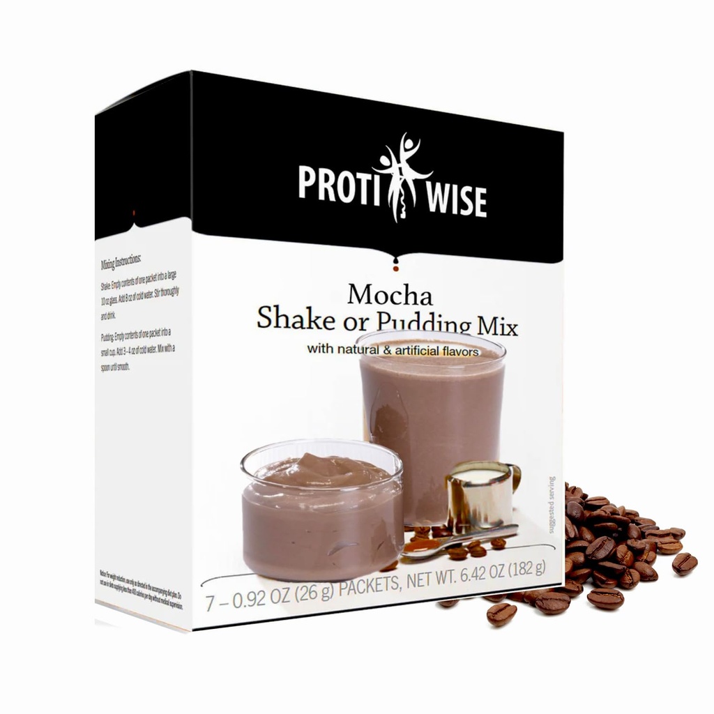 ProtiWise High Protein Shake & Pudding Mix | 15g Protein, Low Fat, Low Calorie, Low Sugar | Gluten Free KETO Diet | Meal Sostituzione per il controllo della fame | Mocha Flavor | 5/Box