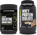 NutraBio Creatine Monohydrate, Unflavored, 300g and Whey Protein Isolate, Chocolate Peanut Butter, Supplement Bundle - Muscle Energy, Lean Muscle Growth, Recovery, and Strength