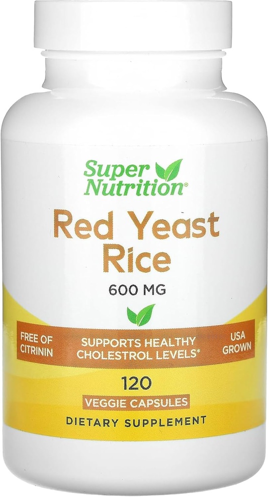 SuperNutrition Riz de levure rouge, 600 mg, 120 capsules de légumes