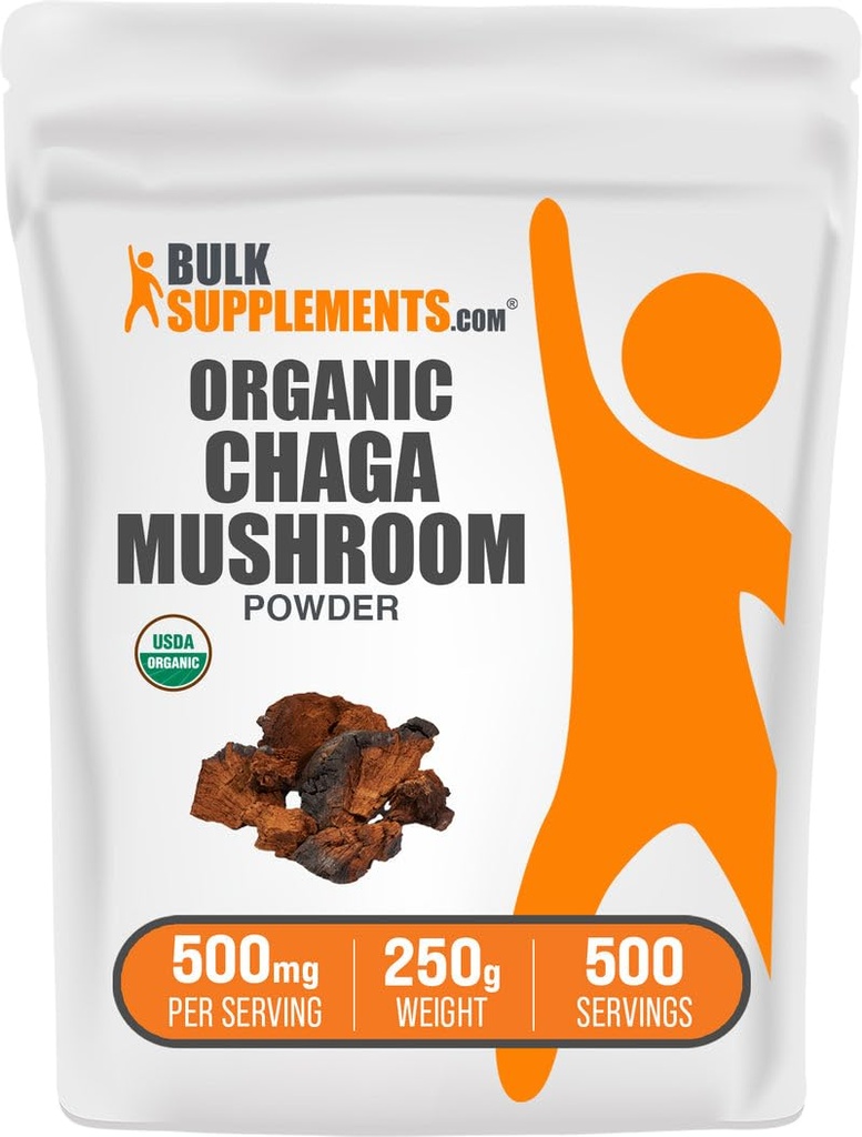 BulkSupplements.com Bio Chaga Pilze Pulver - Chaga Pilz-Ergänzung, Superfood-Ergänzung - Vegan & Glutenfrei, 500mg pro Servierung, 250g (8.8 oz) (Pack von 1)