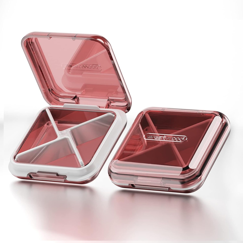 DUBSTAR Daily Pill Organizer,4 Compartiments Portable Travel Small Pill Case, Pill Box for Purse Pocket to Hold Vitamines, huile de foie de morue, suppléments et médicaments (rouge)