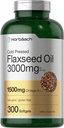 Horbäach Flaxseed Oil Softgel Kapseln 3000mg | 300 Count | Hohe Potenz | mit Omega 3 6 9 | Non-GMO, Gluten Free | Kalt gepresste Flamme Seed