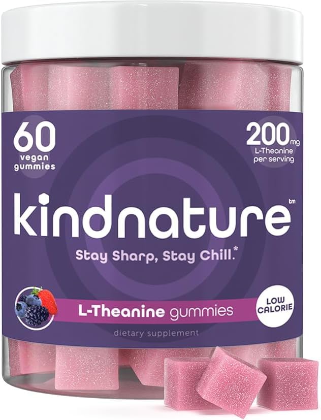 windnature L-Theanine Gummies 200mg – Vegan Calm & Focus Supplément pour les adultes et les enfants 4 ans et plus – Berry mixte à croquer, faible sucre, non somnolent*