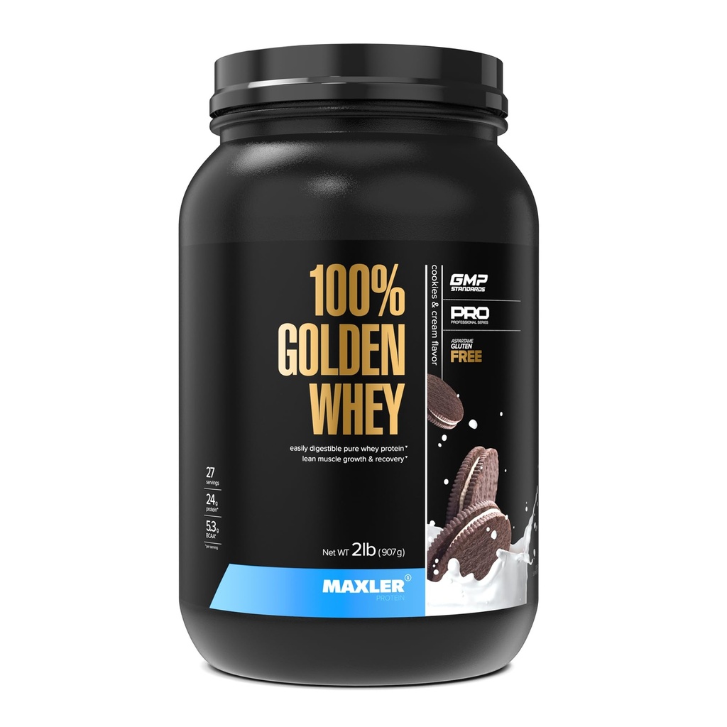 Maxler 100% Golden Whey Protein - 24g Protein per Servieren - Premium Whey Protein Powder for Pre Post Workout - Schnell-Absorbierende Whey Konzentrat, Isolate & Hydrolysate Blend - Cookies & Cream 2 lb