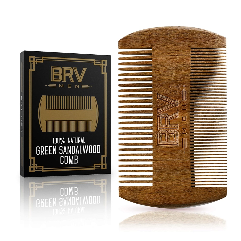 BRV MEN Bart & Schnurrbart Comb, 100% natürliche grüne Sandelholz, Taschen Bart Comb mit Carry Case, Holz Bart Comb für Männer Für alle Arten und Arten von Haar & Bart