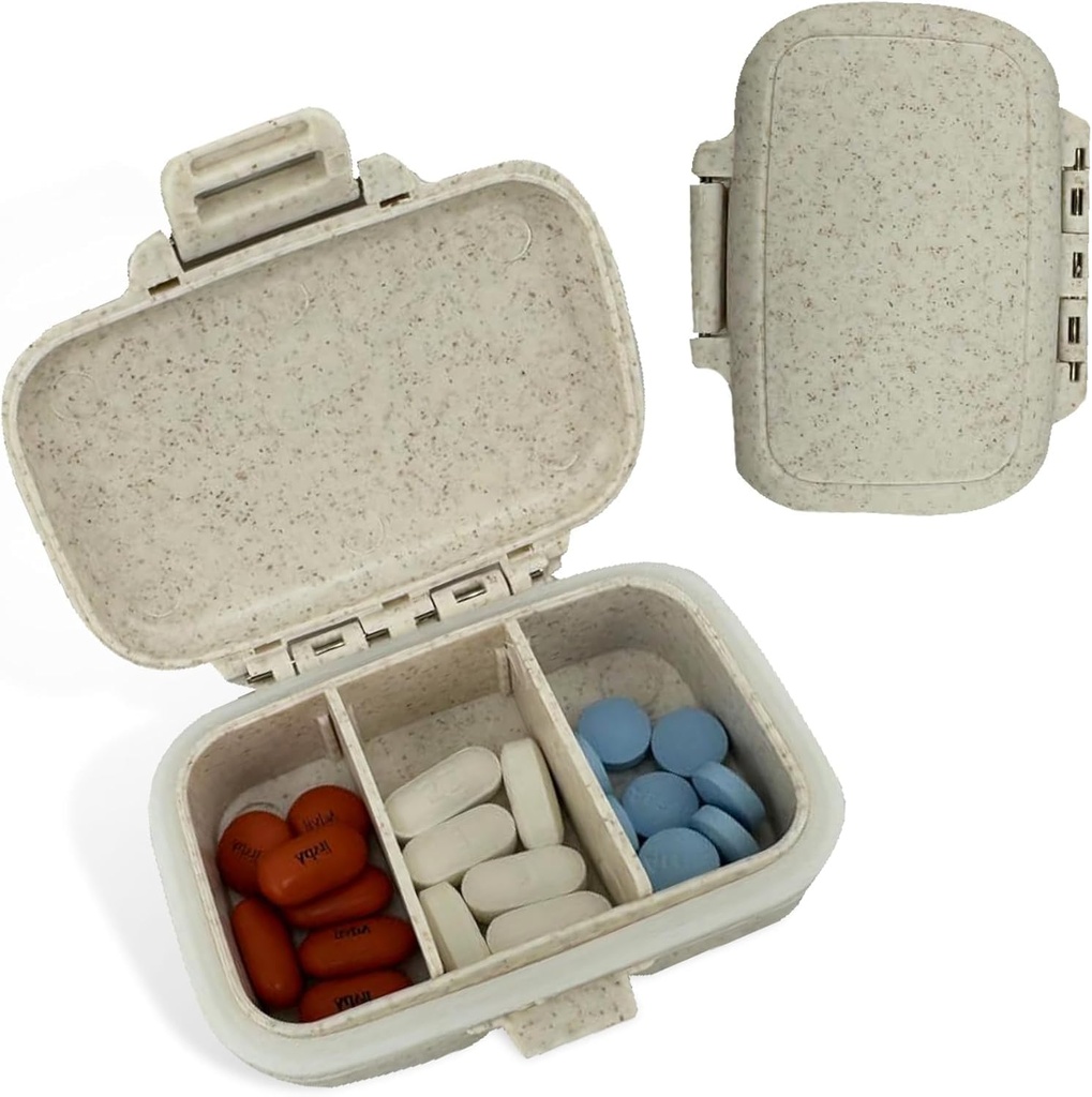 Travel Pill Organizer - Durable, Watertight Pill Case Travel Size con 3 scomparti - Compact Pill Travel Case for Vitamins, Supplements, Medicine - Travel Pill Container for Purse (White)