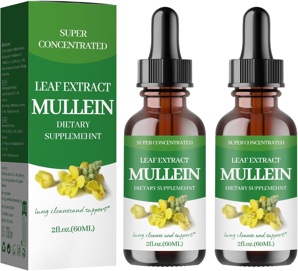 Mullein Drops for Lungs,Mullein Leaf Extract - Support Lung Cleanse - Organic Natural Supplement for Adult, Tincture Drops | Non-GMO, Vegetarian Healthy Lifestyle-(2Pack)