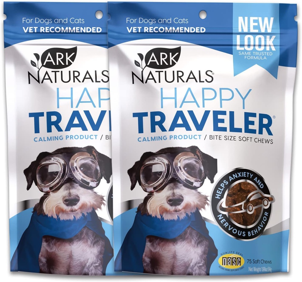 ARK NATURALS Happy Traveler Calming Chews Bundle Pack, Ease Anxious e Nervous Behavior in Dogs and Cats, Vet Consigliato, 2 Pack