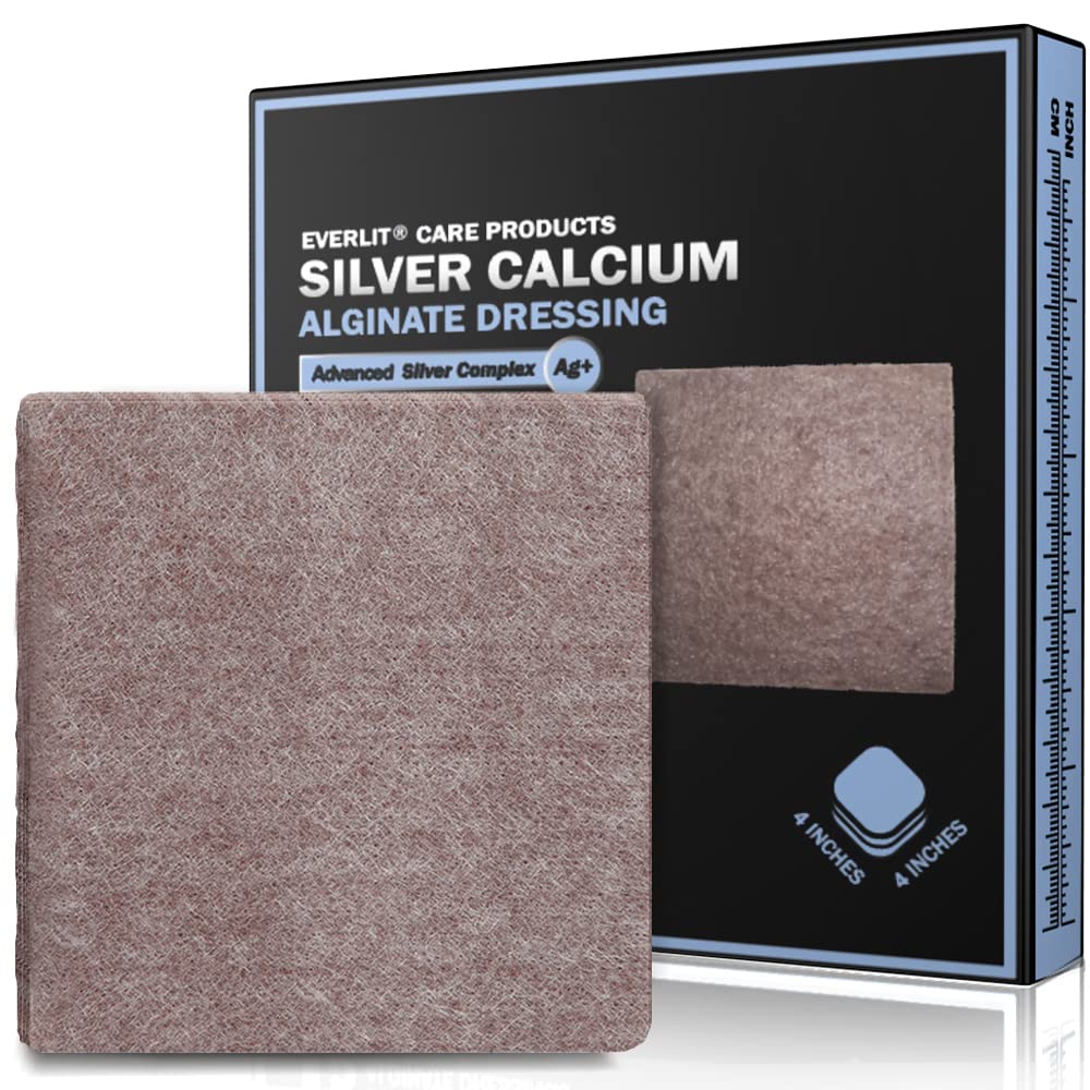 EVERLIT AG Silber Kalzium Alginat Wound Dressing | Absorbens Nicht-Stick Steril Dressing Pad | Gentle Gauze mit natürlichem Gelfaser für Wound Pflege