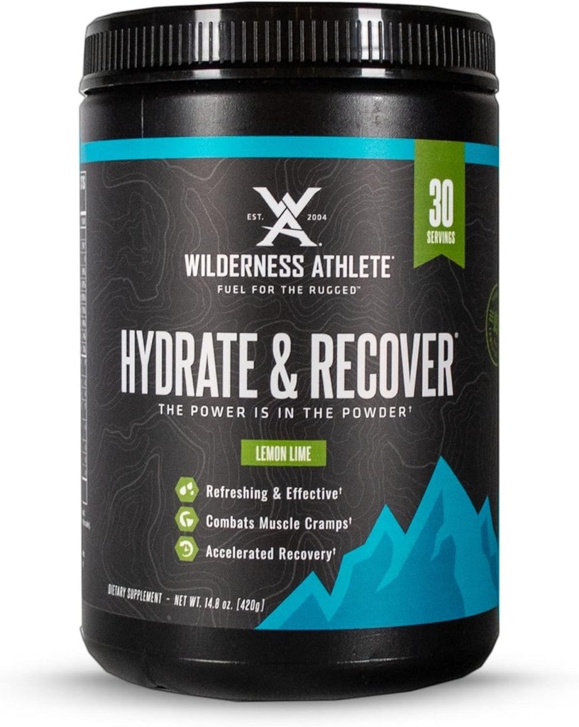 Wilderness Athlete - Hydrate & Recover | Flüssige Hydration Pulver Elektrolyt Getränke Mix - Recover Faster mit Bcaas - Hydrate Pulver mit 1000mg Vitamin C - 30 Servierwanne (Lemon Lime)
