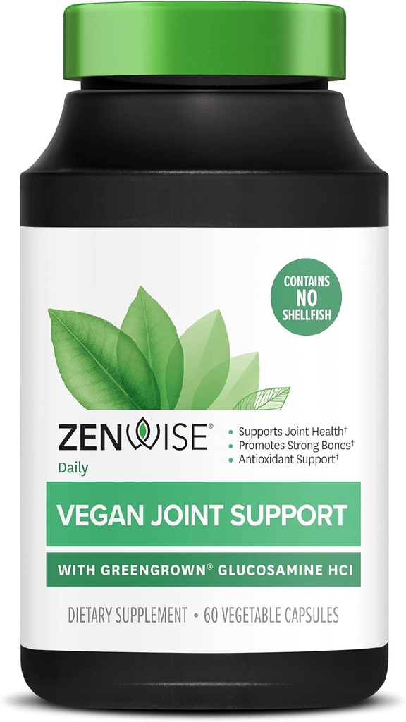 Zenwise Health Certified Vegan Joint Support Supplement - Glucosamin HCl, Turmeric und Boswellia Extract - unterstützt Knochengesundheit + Gelenke-Magnesium & Vitamin D (D3 als Cholecalciferol) - 60 Kapseln