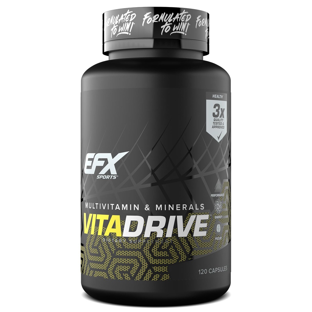 EFX Sports Vita Drive (multivitamine) Formulé pour les athlètes (complexe de vitamines, minéraux, micronutriments et antioxydants) 30 portions, 120 capsules
