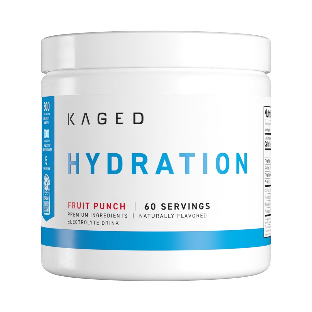 Poudre d'électrolytes kaged Hydra-Charge de fruits Mélange de boissons de sport pré, post, intra-entraînement