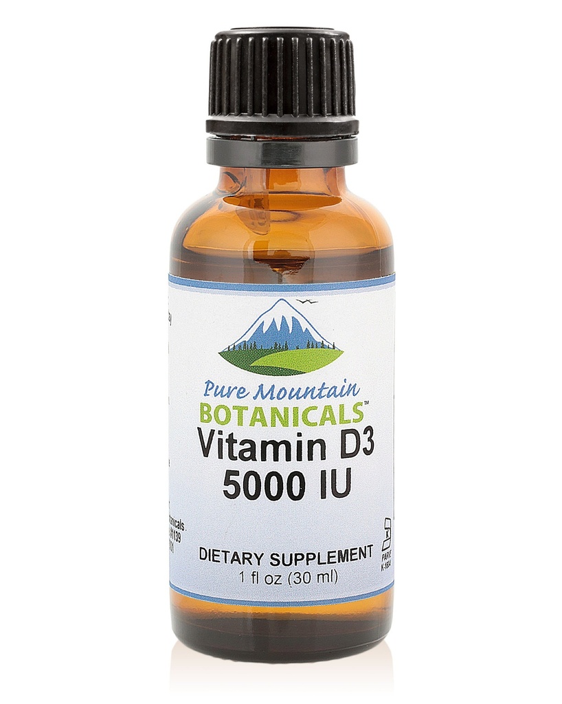 Pure Mountain Botanicals Flüssiges Vitamin D Tropfen - Unflavored Kosher D3 Flüssigkeitstropfen in MCT Öl - 5000IU pro Servieren - 1oz Flasche