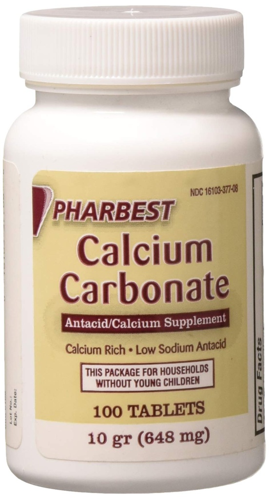 Pharbest Kalziumkarbonat Antacid und Kalziumergänzung 10 Grains - 100 Tabletten von HARBEST