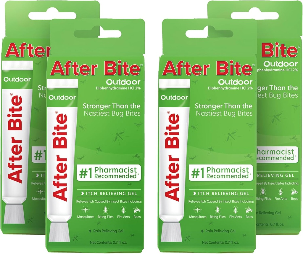 Dopo Bite Outdoor Formula - Itch Relief con Diphenhydramine HCl - Ideale per zanzare e antenne da fuoco, api e altro ancora - Portable Gel Formula - 0,7 oz (4 Pack)