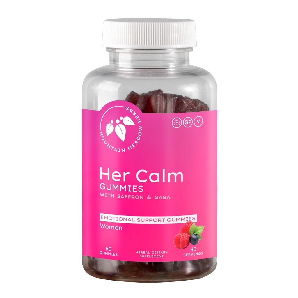 Berg Meadow Kräuter Ihre ruhige Gummi – Natürliche Stimmung Unterstützung mit Safran, Leidenschaft Blume, St. John’s Wort, GABA – Stress Relief Supplement für Frauen – 60 ct