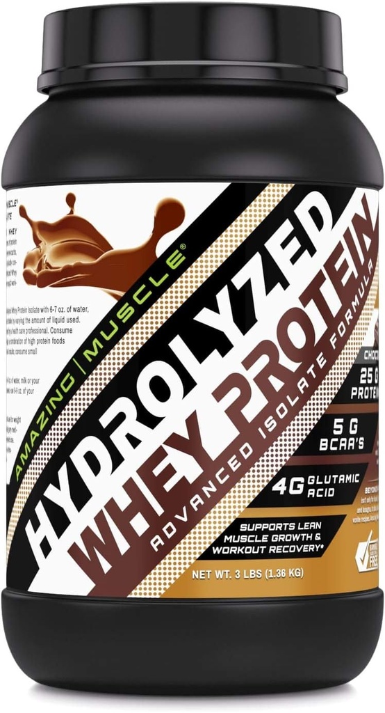 Amazing Muscle Ultra Pure Hydrolyzed Whey Protein Isolate * Unterstützt Lean Muscle Growth & Rapid Recovery (Chocolate)