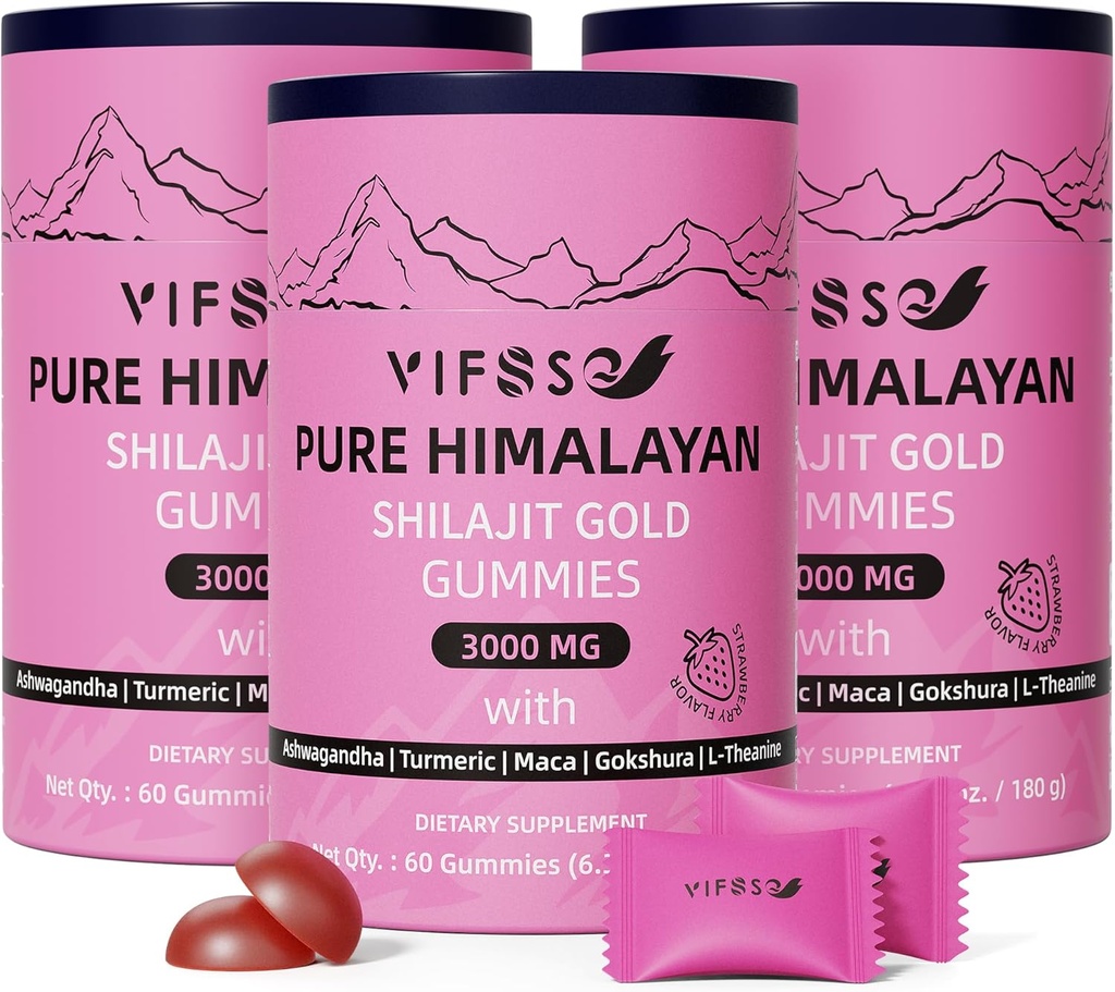 Shilajit Gummies, 3000 Mg Shilajit Pure Himalayan Organic mit Ashwagandha, Turmeric Sugar-Free Gummies für Männer und Frauen, Shilajit Supplement, Non-GMO Nature Shilajit for Energy, 180 Gummies