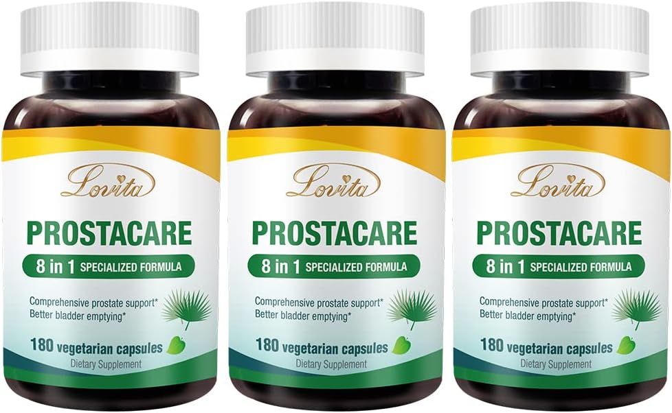 Lovita Prostate Health, 8 suppléments de prostate exclusifs en 1 pour les hommes avec Saw Palmetto 500mg, Sting Nettle, Lycopène pour la fréquence normale d'urine, 180 Capsules de Veggie (paquet de 3)
