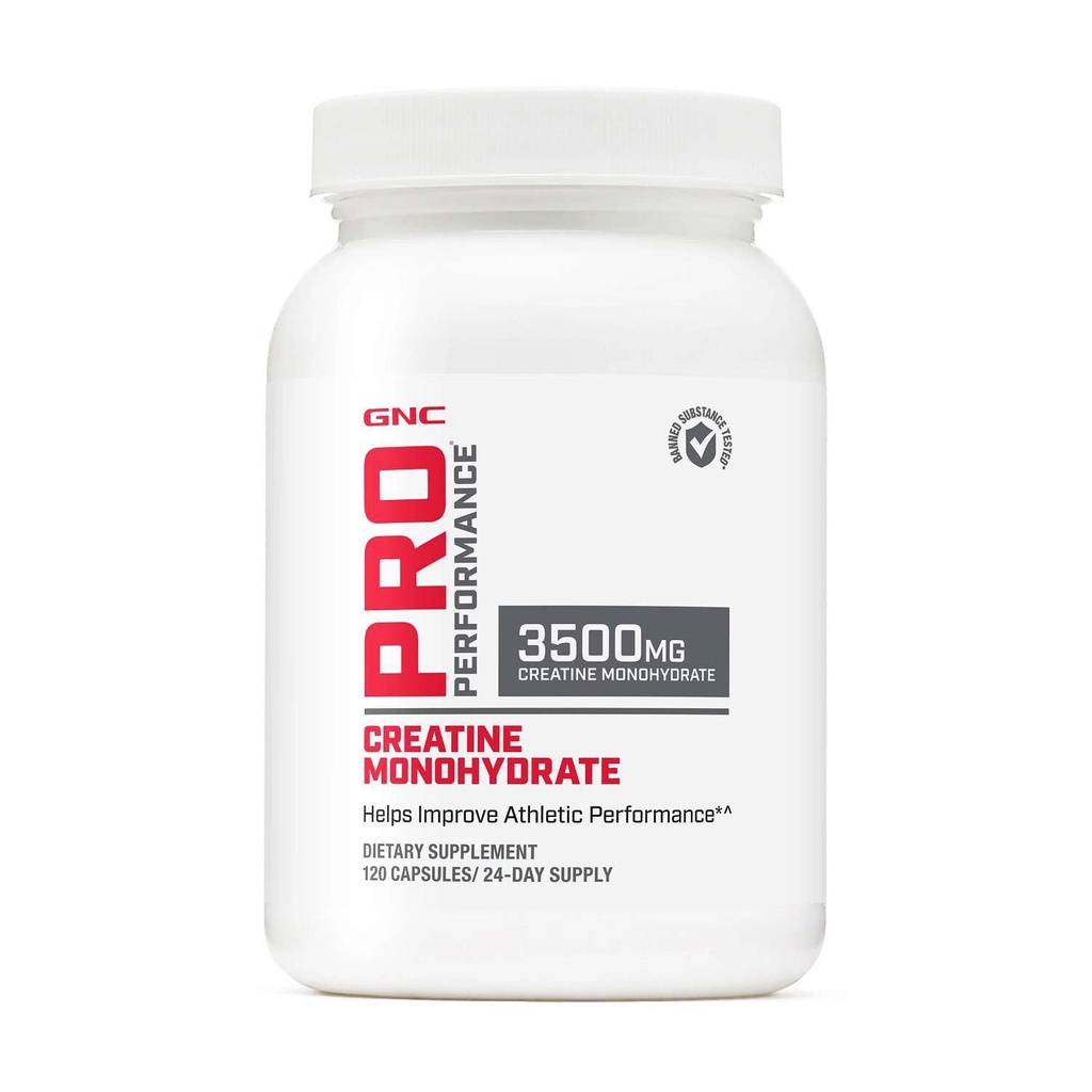 GNC Pro Performance Creatina Monoidrato 3.5g Supplemento, Migliora la costruzione del muscolo, la resistenza e le prestazioni, 120 capsule, 24 Serve