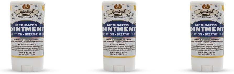 Rawleigh Medicated Ointment Stick 0.5 oz (14.2g) – Classic Aromatic Chest Rub in Portable Stick Format – Non-Greasy – Confezione di 3