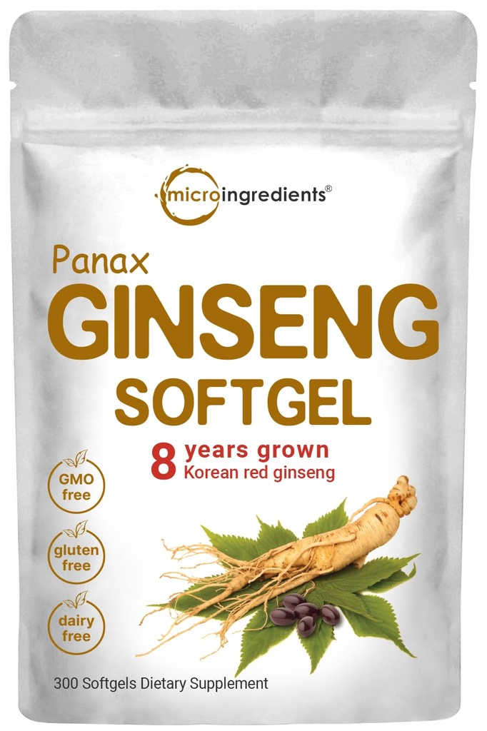 Micro Ingrédients Supplément Ginseng Panax Rouge 6 000mg par portion, 300 Softgels , Extrait de racine Ginseng Coréen à haute puissance avec Ginsenosides actifs , soutient l'énergie et la santé immunitaire , non-OGM