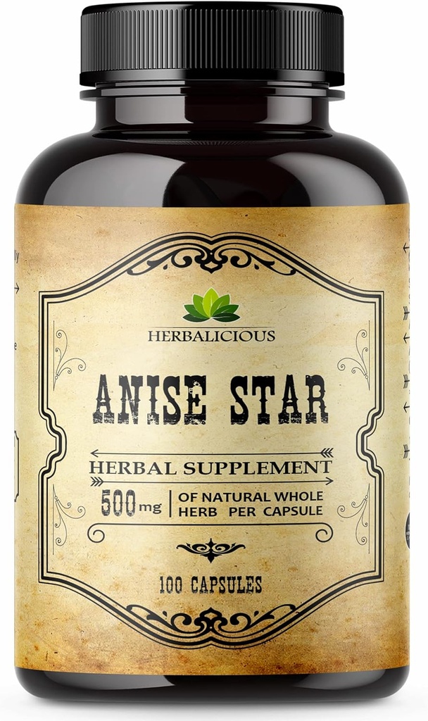 HERBALICIOUS Star Anise Integratore alimentare – 100 Capsule Estratto di Anice per Uomini e Donne – Naturale 1000mg Formula Potente con Nessun Filler, Preservativi – Resistenza Immune, Ricco di Antiossidanti