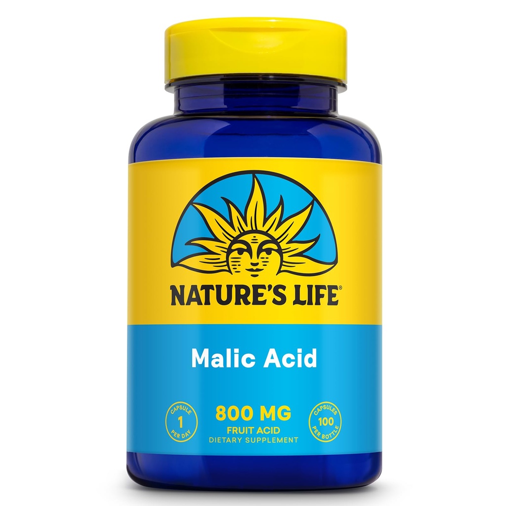 L'acido malico di vita della natura 800 mg | agente chelating può aiutare a sostenere l'energia e il comfort muscolare | No Gluten, Non-GMO | 100 Count
