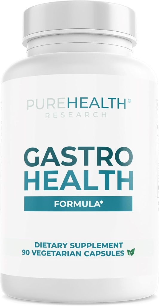 PUREHEALTH RESEARCH Gastro Health Formula - Alginato naturale per il riflusso acido - Supplemento DGL per il bruciore di stomaco e l'indigestione - Con carciofo, Rhodiola Rosea, Acido ialuronico, Quince & More - 90 capsule
