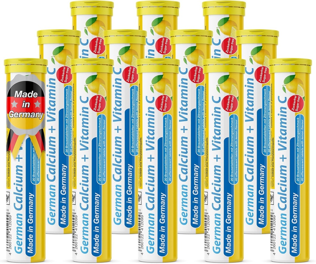 Calcio tedesco + VIT. C - 240 Vegan Bevande Effervescenti Tablet - Lime Lime Flavor - Made in Germany