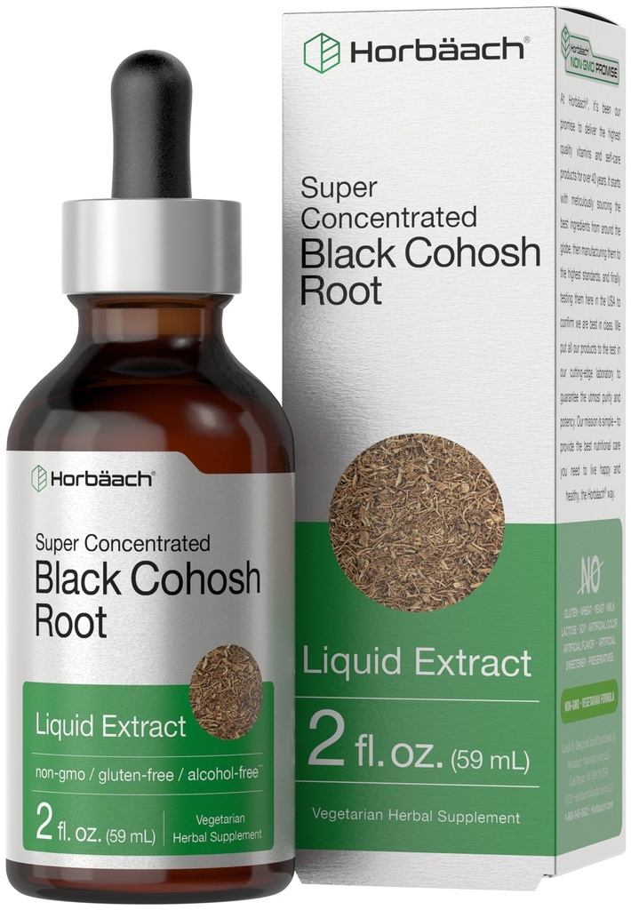 Horbäach Black Cohosh Root Tincture | 2 fl oz | Flüssiger Extrakt | Alkoholfreie Kräutertropfen | Vegetarisch | Non-GMO, Glutenfreie Ergänzung