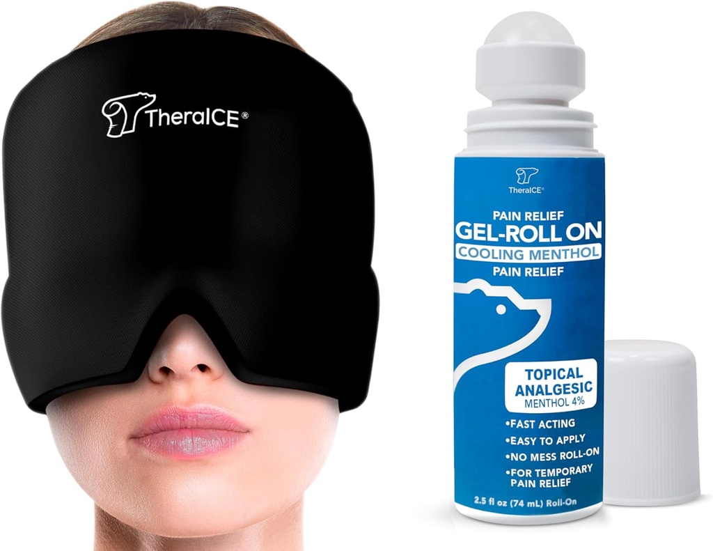 TheraICE Migraine Relief Cap und TheraICE Pain Relief Roll auf