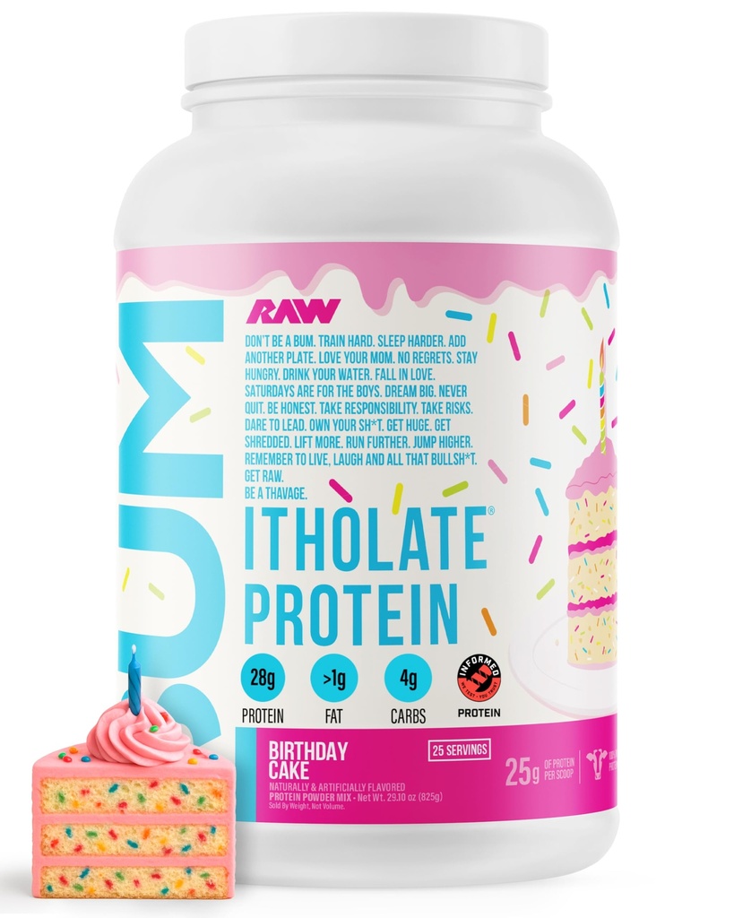 RAW Whey Isolate Protéine Poudre, Cake d'anniversaire (Protéine Itholate de l'UMC) - 100% Poudre de nutrition sportive à l'herbe pour la croissance et la récupération des muscles - faible teneur en glucides - 25 portions