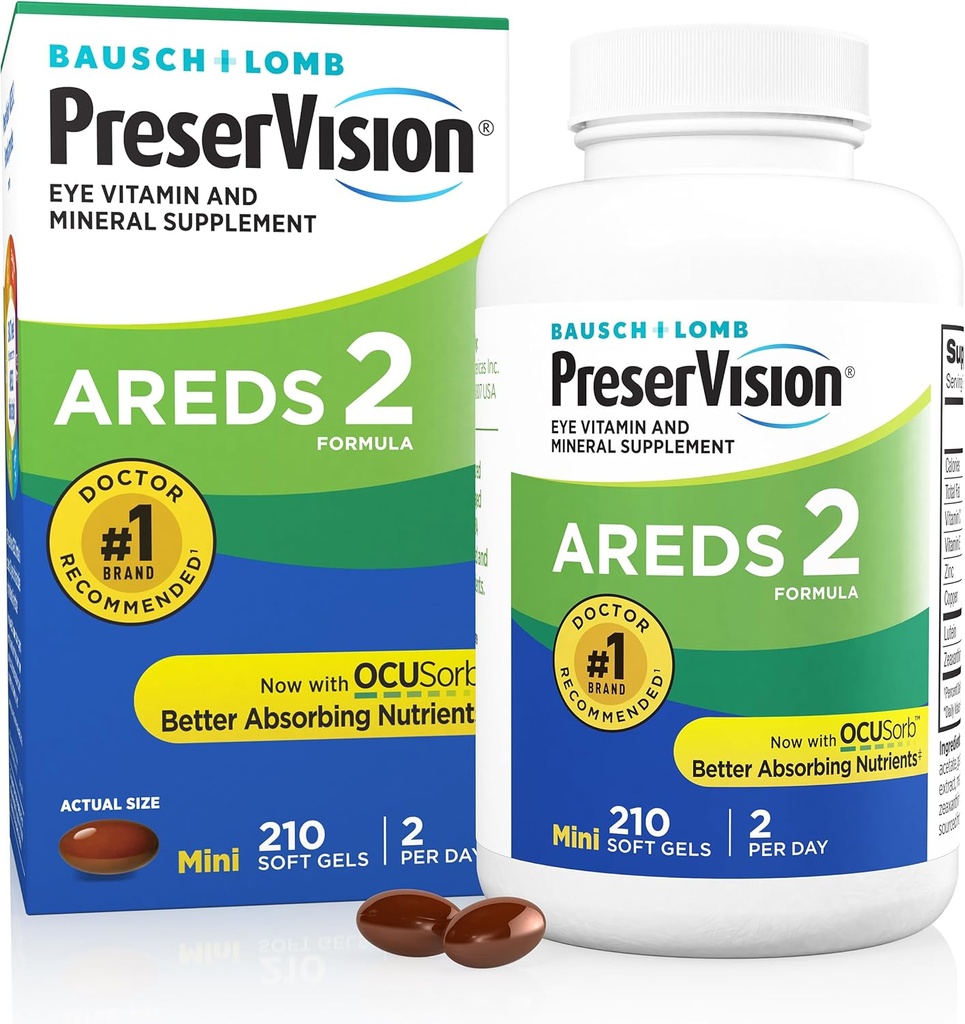PreserVision AREDS 2 Vitamina Occhiale & Supplemento Minerale, Contiene Luteina, Vitamina C, Zeaxantina, Zinco & Vitamina E, 210 Softgels (Vario di Maggio di Imballaggio)