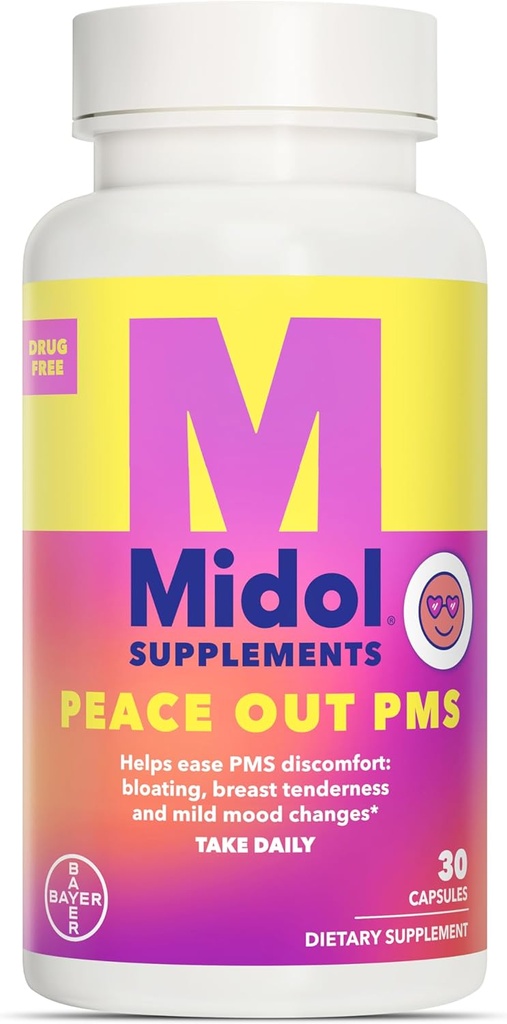 MIDOL ergänzt Frieden aus PMS, PMS-Support-Ergänzung, Formuliert mit Chasteberry, um Brust-Tenderness und Mild Mood-Änderungen, auch mit Ingwer-Pulver & Valerian Extract, 30 Count